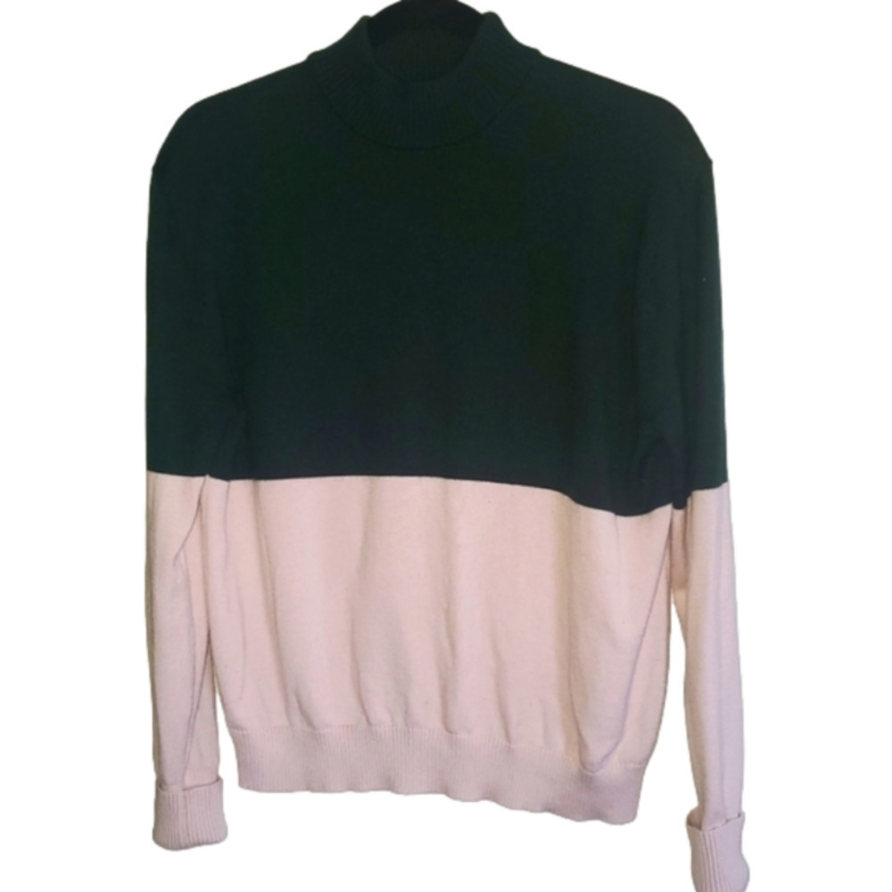 Cashmere Tory Burch Small Tory Sport, Pink and Green Knit Sweater Turtle Neck